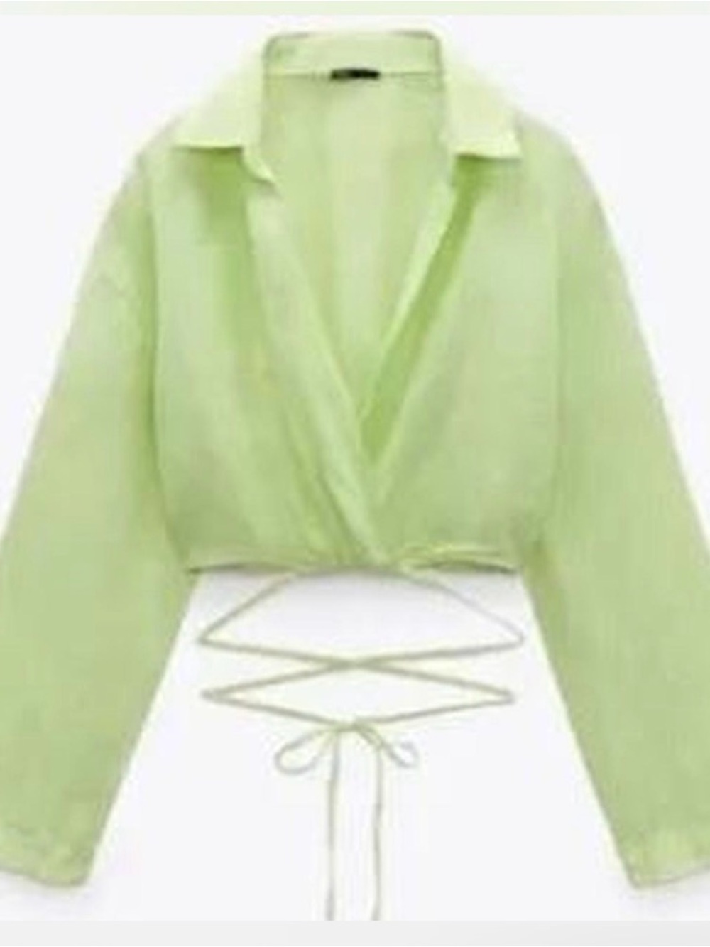 Zara Light Green Cropped Wrap Tie-Front Top